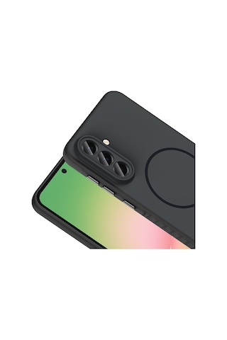 Vendas Samsung Galaxy Uyumlu  A56 Kılıf M-safe Şarj Özellikli Zore Tea Kapak + Hayalet Ekran Koruyucu Siyah