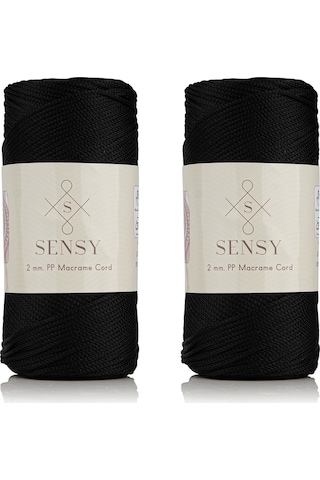 Sensy Premium 400 Gr Polyester Makrome Ipi 2 Mm 2li Set Siyah Makrame Ip Supla Çanta Ipi No:4