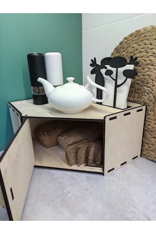 Woodiks Köşe Ekmek Kutusu Ahşap Kapaklı 328083650 Bej Açık