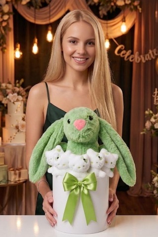 Yeşil Tavşan Hello Kitty Peluş Hediye Kutusu Sevgiliye Ve Çocuğa Sevimli Ayıcık Buketi