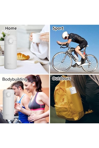 Kosona 304 Çelik Vakumlu Isı Saklama Bardağı 300ml Beyaz - Çift Katlı Isı Yalıtımı Ve Düşük Sızıntı, Seyahat İçin Tıkla Aç Kapağı Diğer