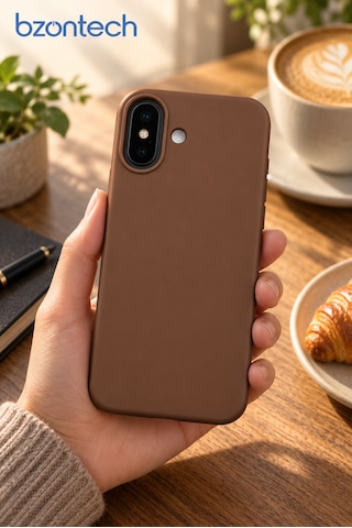Apple İphone 17 Uyumlu Kılıf Renkli Lansman İçi Kadife Yumuşak Kamera Yükseltili Silikon Kahverengi