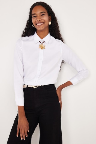 Tudors Kadın Slim Fit Dar Kesim Vucüda Oturan Uzun Kollu Beyaz Basic Gömlek-35322 Beyaz