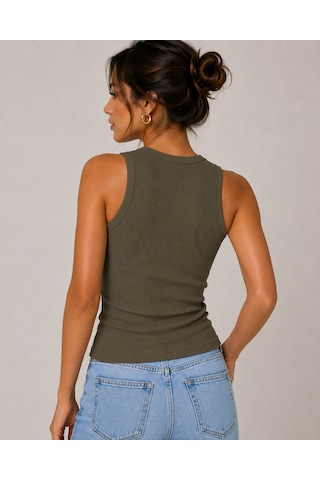 Feyece Kadın Siyah Haki Halter Yaka 2li Crop Bluz Haki - Siyah