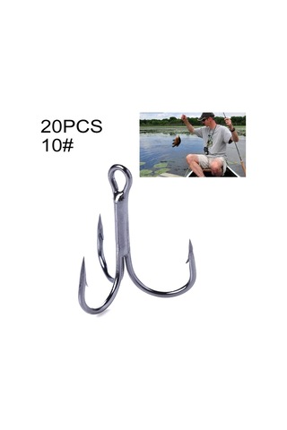 Hengjia 20 Adet Klasik Siyah Yüksek Karbonlu Çelik Balıkçılık Üç Çeneli Tiz Kanca