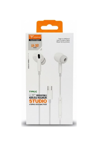 Lucatech Lh-307 Type-c Mikrofonlu Stereo Kulak İçi Kulaklık - Beyaz Lh-307