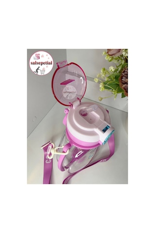 Tavşan Su Matarası Tavşanlı Suluk Figürlü Su Şişesi Tavşan Matara Askılı Pipetli Matara 850ml Pembe