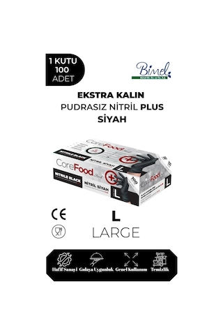 Ekstra Kalın Nitril Siyah Plus Muayene Eldiveni L - 1 Paket 100'lü