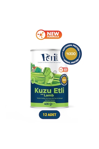 Kuzu Etli Yaş Konserve Yetişkin Kedi Maması, Jöle İçinde Parça Etli, 400 Gr X 12 Adet