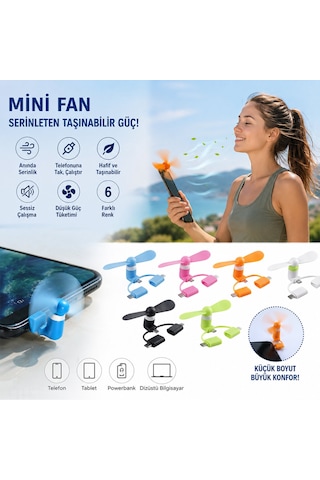 Taşınabilir Usb Mini Fan - Type-c Ve Lighting Girişli Pervane - Cep Telefonu Tablet Pc Powerbank