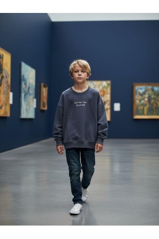 Zekids Erkek Çocuk Van Gogh Baskılı Tasarım Sweatshirt-16624 Füme