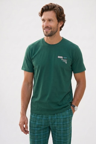 Tudors Erkek Standart Fit Normal Kesim Pamuklu Bisiklet Yaka Kısa Kollu Lastikli Yeşil Pijama Takımı-51140