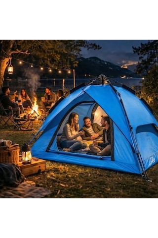 4 Kişilik Otomatik Kamp Çadırı Çift Katmanlı, Suya Dayanıklı, Hızlı Kurulum Outdoor Aile Ve Doğa Ç Çok Renkli