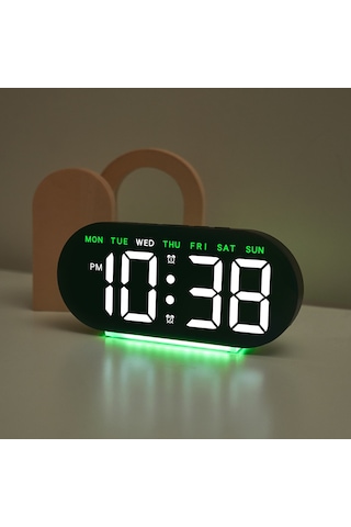 Gh8035 Çok İşlevli Led Dijital Çalar Saat Büyük Ekranlı Ortam Işığına Sahip Başucu Saati - Beyaz Gövde / Yeşil Işık Beyaz Kabuk / Yeşil Işık
