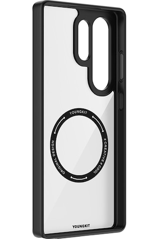 Galaxy Uyumlu S25 Ultra Kılıf M-safe Özellikli Cam Arka Yüzey Tpu Youngkit Gemstone Seri Kapak Siyah-şeffaf Şeffaf - Siyah