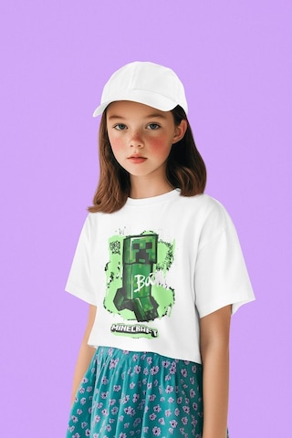 Sevbano Creeper Baskılı Unisex Oyun Çocuk Tişört 1-12 Yaş Beyaz