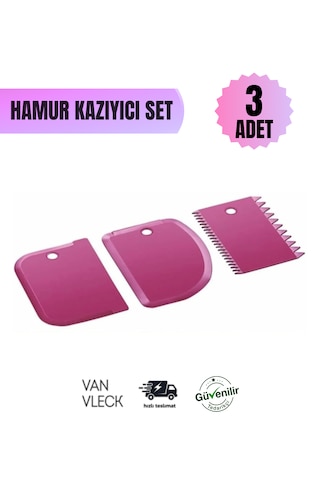 Pasta Hamur Düzeltici Kesici Kazıyıcı Dekoratif 3 Lü Set Çok Amaçlı Pasta Ve Hamur Aparatı Çok Renkli