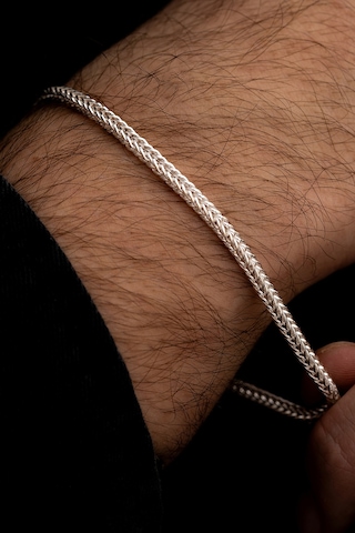 3mm Gümüş Beyaz Parlak Tilki Kuyruğu Model Erkek Bileklik