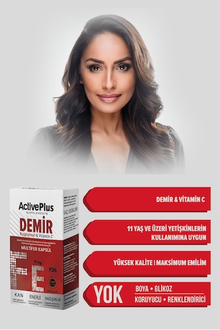 Active Plus Demir Bisglisinat & Vitamin C Multifer 30 Kapsül