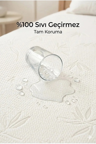 Bambu Desenli Sıvı Geçirmez Yastık Alezi 2 Adet Fermuarlı 50x70 Cm Yastık Kılıfı Beyaz