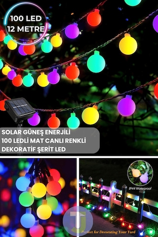 Technojet 100 Led 11m Solar Led Rgb Işık Güneş Enerjili Bahçe Teras Balkon Ağaç Lambası Aydınlatma RGB