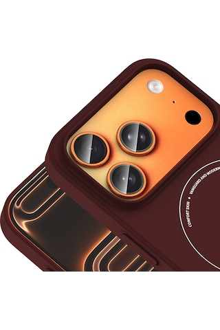 Maks Technology iPhone Uyumlu 17 Pro Kılıf M-safe Şarj Özellikli Kamera Korumalı Mkst Elio Sert Pc Kapak - Bordo