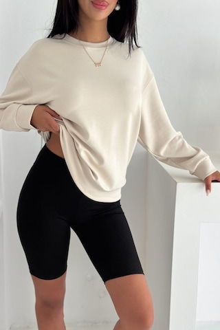 Femelle Bej Modal Kumaş Basic Sweatshirt