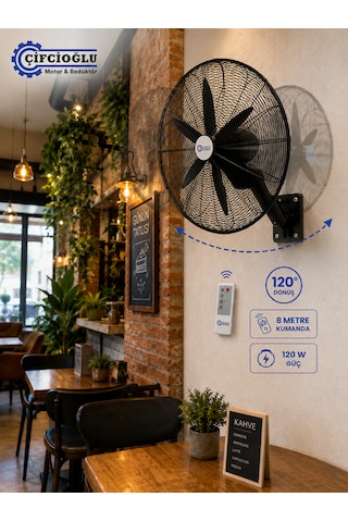 Çifçioğlu Siyah Duvar Vantilatörü 20 İnç 50 Cm Uzaktan Kumandalı 120 Watt