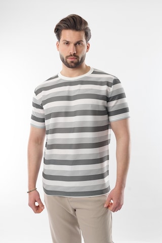 Madmext Haki Bisiklet Yaka Çizgili Erkek T-shirt E7118 Haki