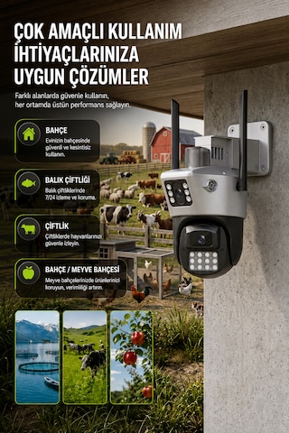 Viva Ics-223 6mp Çift Lensli Wifi Akıllı Güvenlik Kamerası 3mp+3mp Ptz Ip66 Su Geçirmez Gece Görüşlü Aı Takip