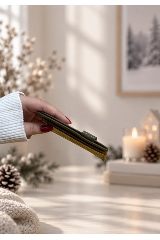 Elpida Bags Kadın Parlak Kroko Dokulu Çıtçıtlı Kartlık Açık Haki