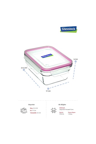 Dikdörtgen Cam Saklama Kabı 1730 Ml Çok Renkli