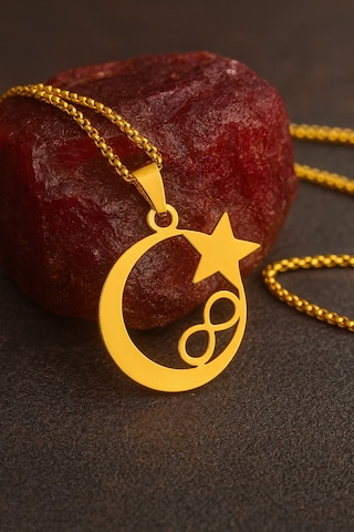 Şık Ve Anlamlı Tasarım, Kararma Yapmaz, Hediye Kutulu Altın Renk Hilal Yıldız Sonsuzluk Kolye altın