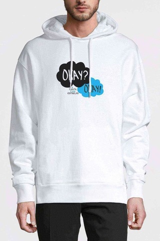 The Fault In Our Stars Baskılı Beyaz Erkek Örme Kapşonlu Sweat