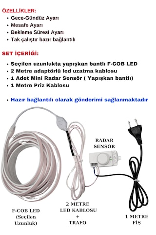 Ankara Teknik Sensörlü Amber Renk F- Cob Neon Led / Yüksek Lümen/ Dolap Alcıpan Tavan Led 6 Metre