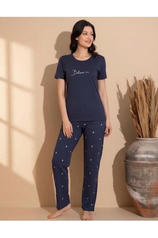 Boyraz Slim Fit Dar Kesim Kadın Milan Bisiklet Yaka Kısa Kol Pijama Takımı 11005f - 1 Adet Füme