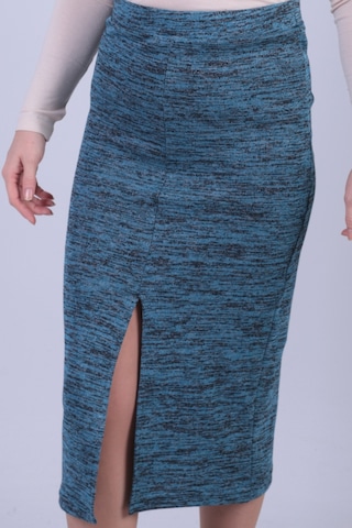 Armonika Kadın Turkuaz Önden Yırtmaçlı Beli Lastikli Midi Boy Etek Arm-26k001037