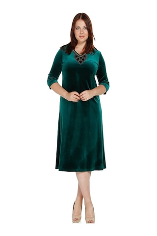 Nidya Moda Büyük Beden Dore Yaka Elbise-4075Y Yeşil