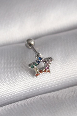 316l Çelik Gümüş Renk Renkli Zirkon Taşlı Yıldız Model Tragus Piercing Çok Renkli