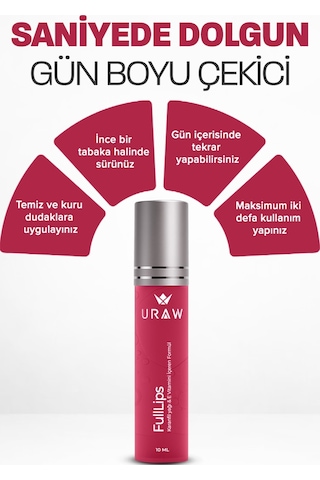 Uraw Full Lips Dolgun Görünüm ve Işıltı Etkili Dudak Dolgunlaştırıcı 10 ML