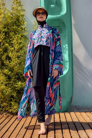 Remsa Tesettür Mayo Üzerine Tek Kaftan Kimono Pareo Mor Rp028 Morika Mor