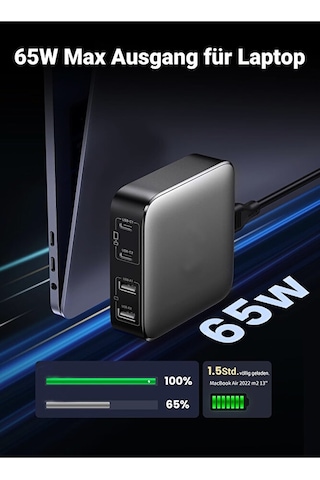 65w Gan Hızlı Şarj Adaptörü 2xusb Pd Qc3.0 2xtype-c Laptop