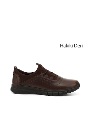 Gönderi R Kahverengi Lastik Bağcıklı Hakiki Deri Comfort Sneaker Kahverengi