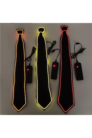 Turuncu Led Işıklı Kravat Siyah Parti Kravatı Floresan Işık Glow Siyah