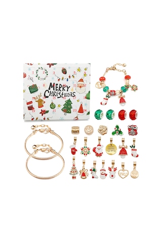 Aoresac Noel Advent Takvim Bilezikleri Kızlar İçin 24 Günlük Noel Geri Sayım Takvimi Kapatılmış Kutuda Dıy Takı Yapım Kiti Hediye 22 Charm Boncuk, Kolye Ve 2 Bilezik Çocuklar, Gençler, Kadınlar İçin Altın