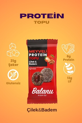Meyveli Çilekli & Bademli Protein Topları 55gr X3 Adet