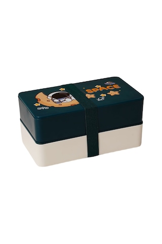 Mavi Sevimli Çift Katlı Yemek Kutusu - Öğrenciler Ve Ofis Kullanımı İçin Taşınması Kolay. Mavi