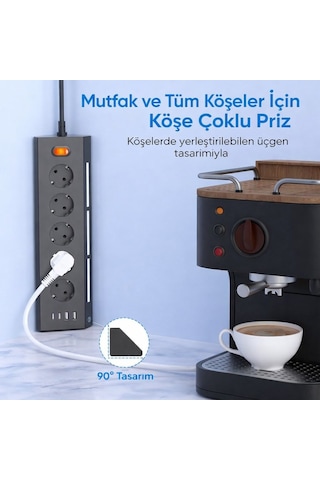 5 Li Köşe Priz 2 Usb-a 2 Usb-c Girişli 2 Metre Kablolu Gece Işıklı Akım Korumalı Masaüstü Çoklu Priz 3680w 1 - 3 M