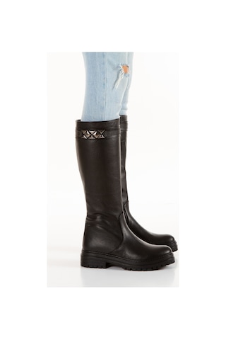 İlolica Hakiki Deri Kalın Taban Kadın Çizme Siyah