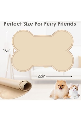 Moly Köpek Kedi Mama Matı 22x16 Bej - Kaymaz Evcil Hayvan Matı Bej